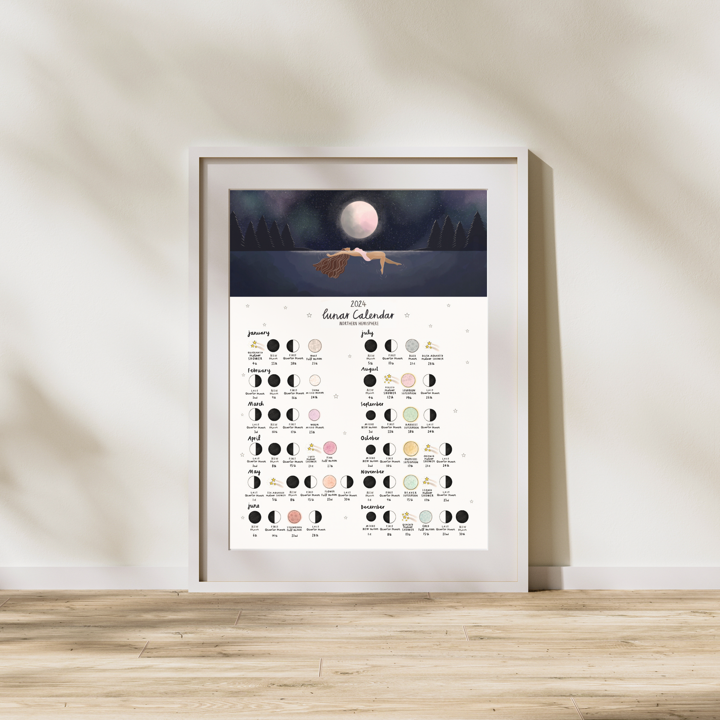 Lunar Phases 2024 Wild Swim A4