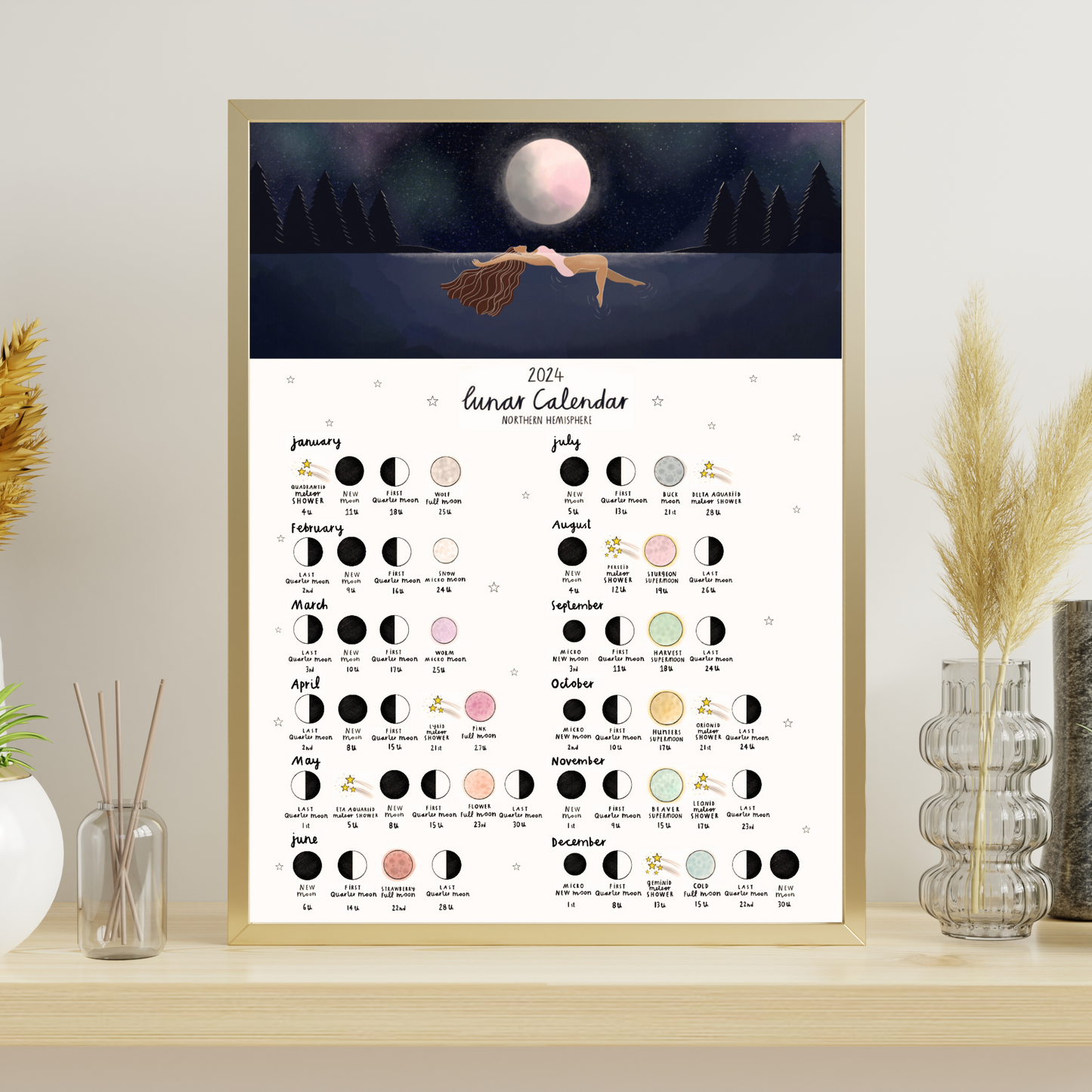 Lunar Phases 2024 Wild Swim A4