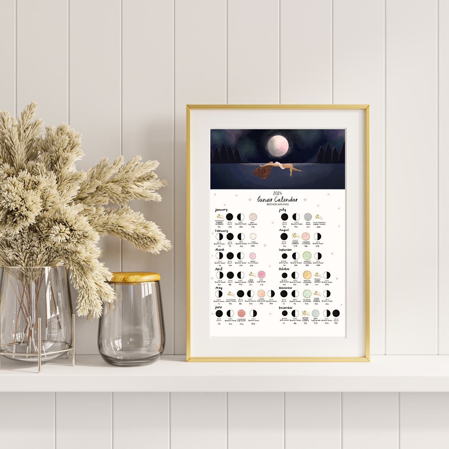 Lunar Phases 2024 Wild Swim A4