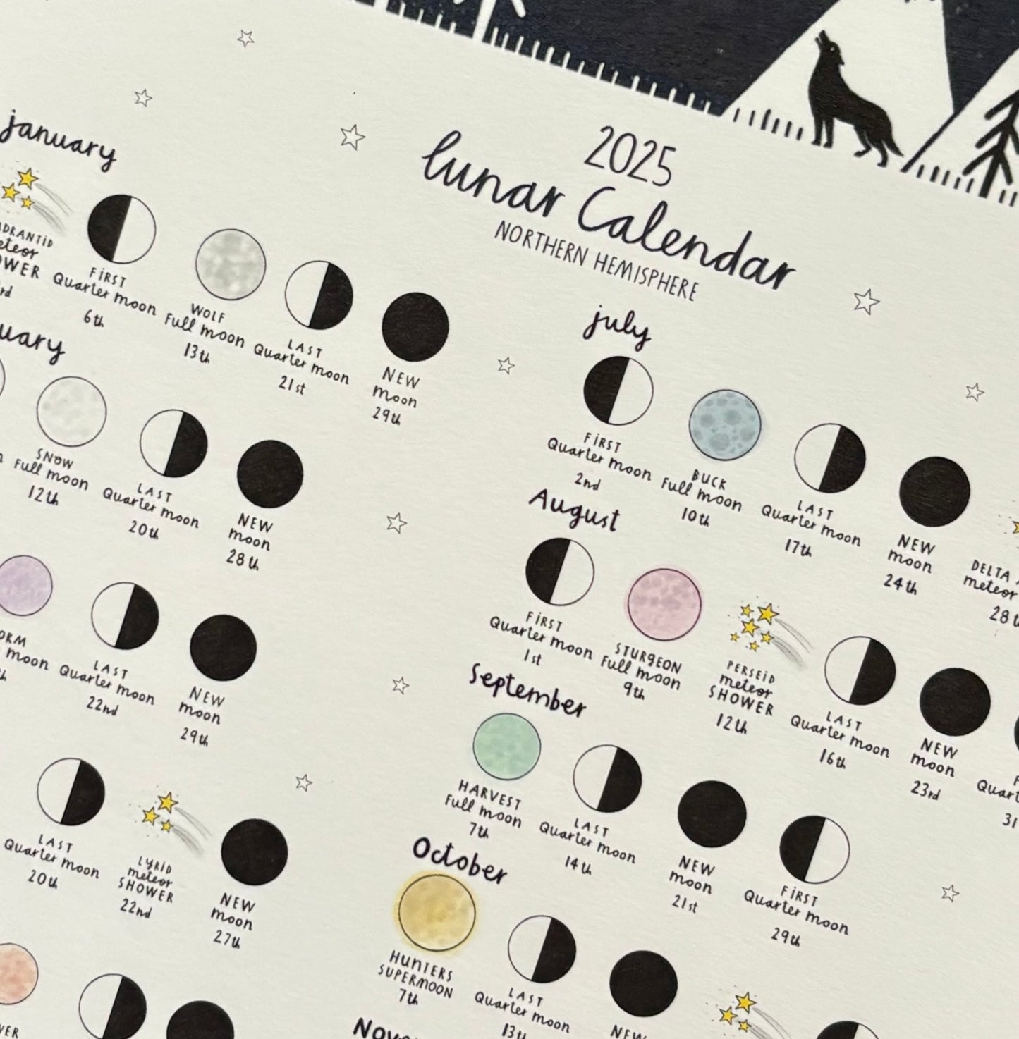 Wolf 2025 Lunar Calendar A4 Print