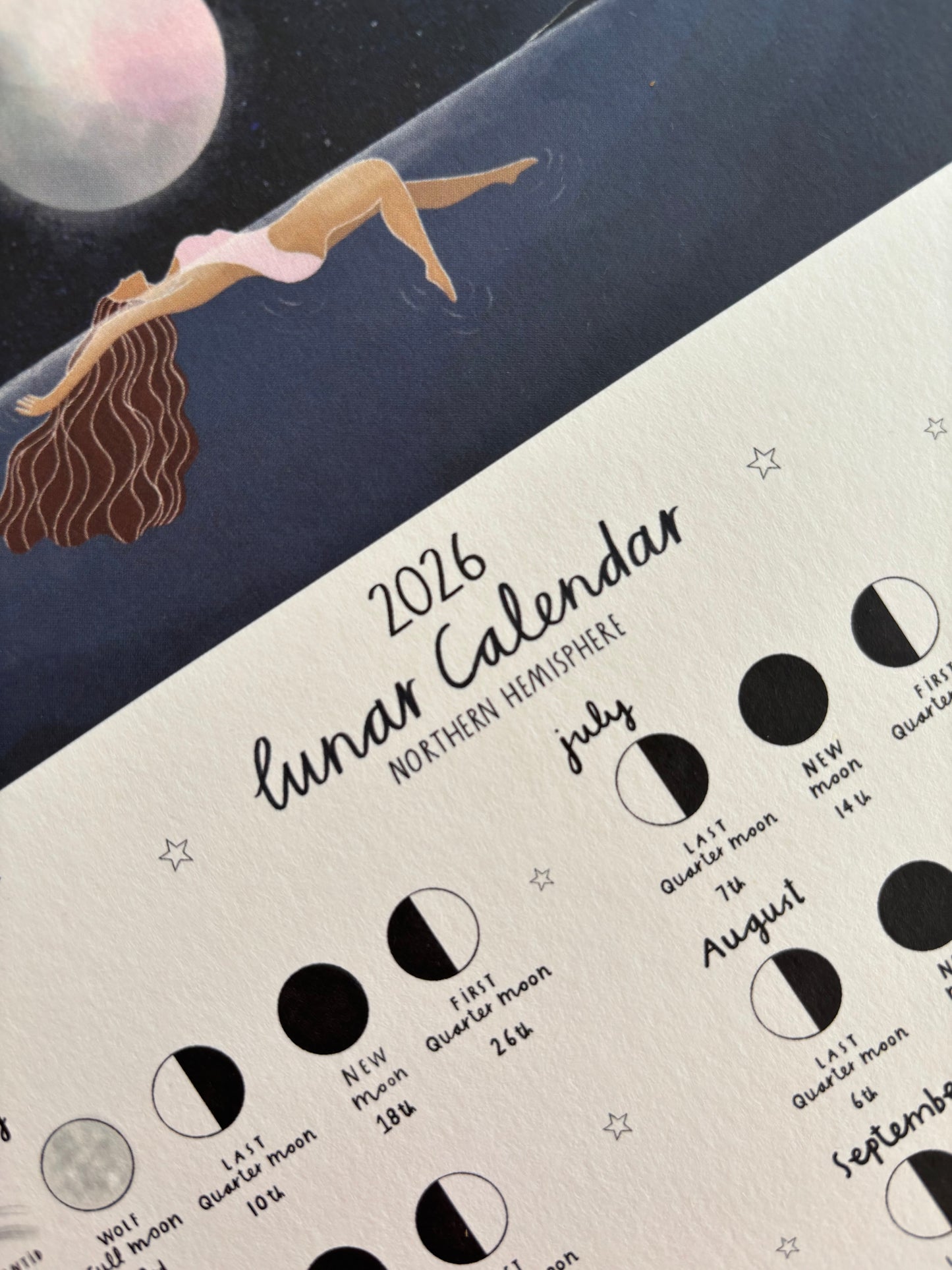 Wild Swimming 2026 Lunar Calendar A4 Print