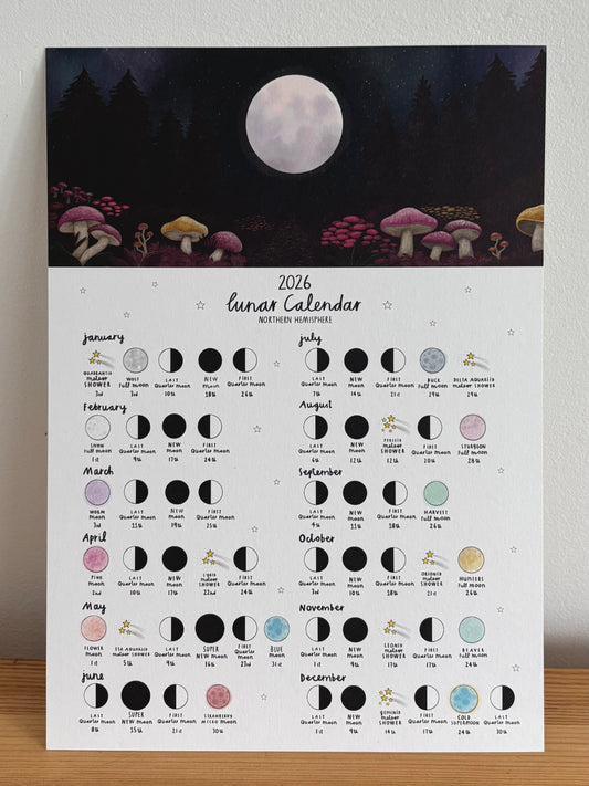 Mushrooms 2026 Lunar Calendar A4 Print