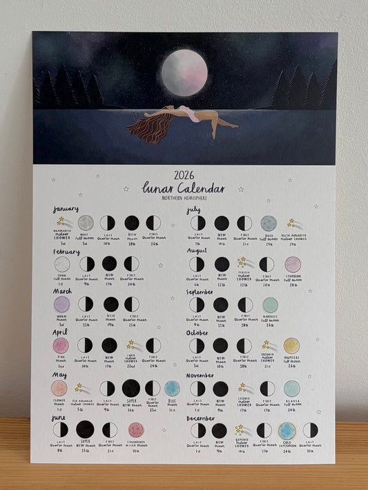 Wild Swimming 2026 Lunar Calendar A4 Print