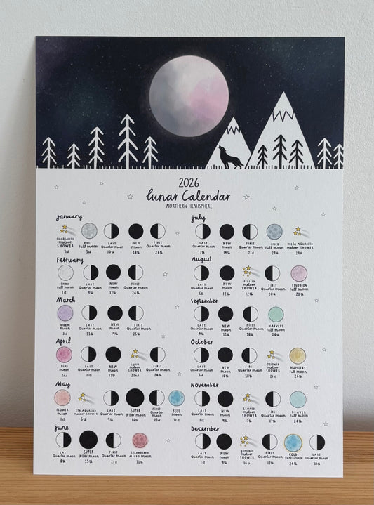 Wolf 2026 Lunar Calendar A4 Print
