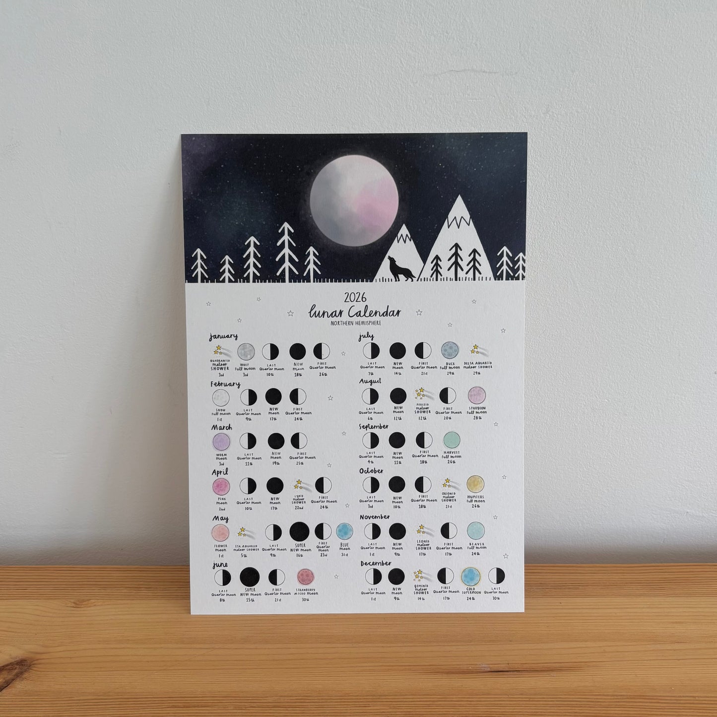 Wolf 2026 Lunar Calendar Print