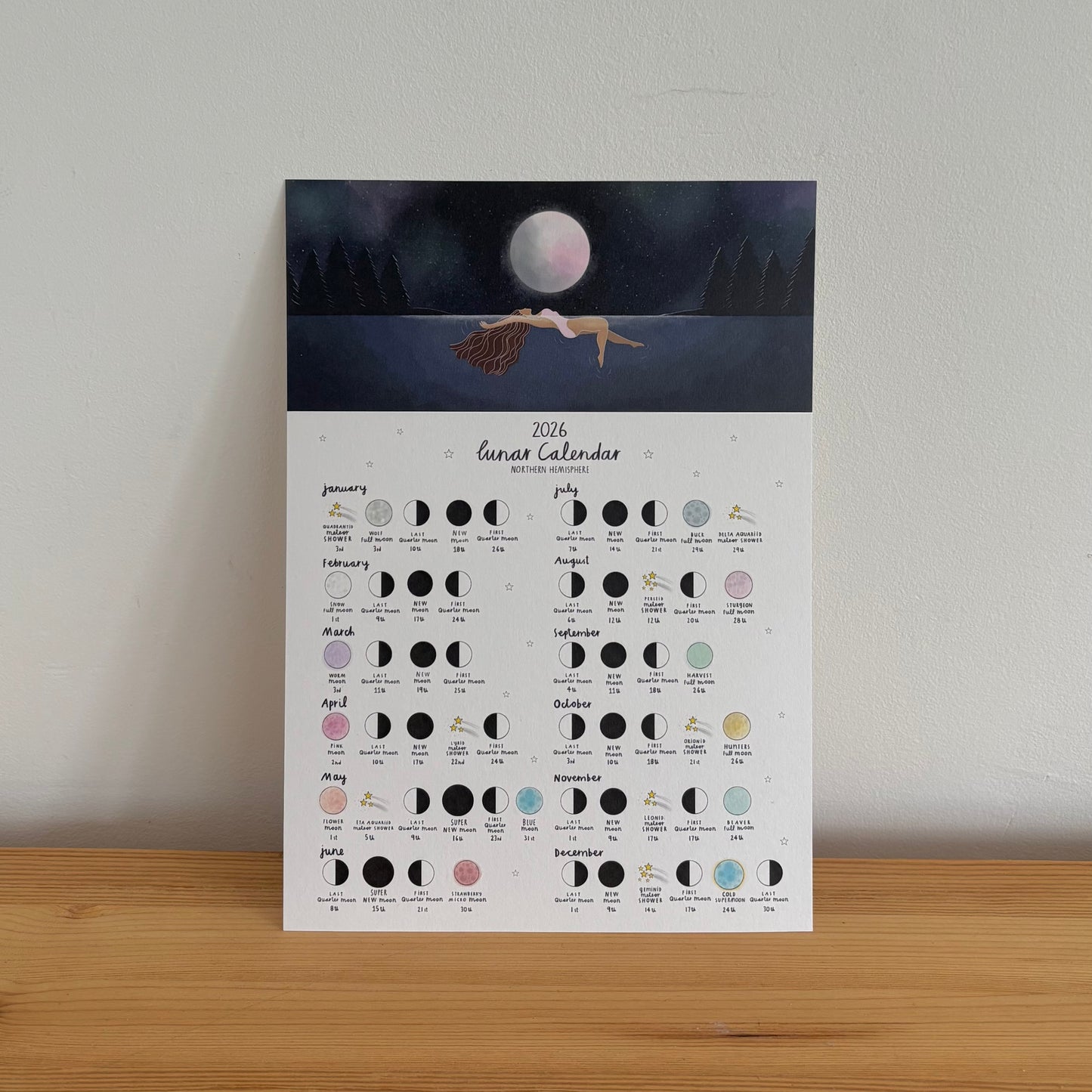 Wild Swimming 2026 Lunar Calendar Print