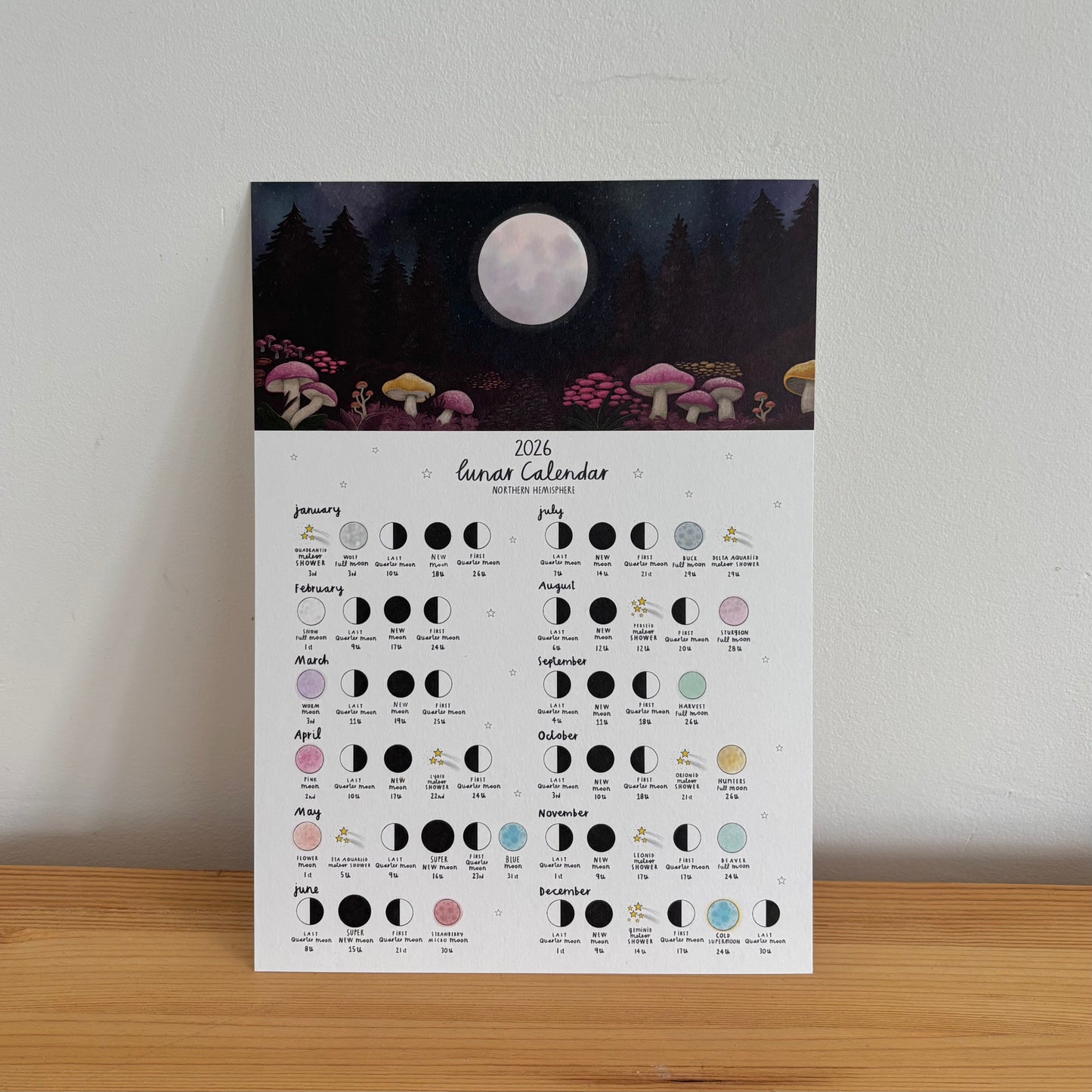 Mushrooms 2026 Lunar Calendar Print