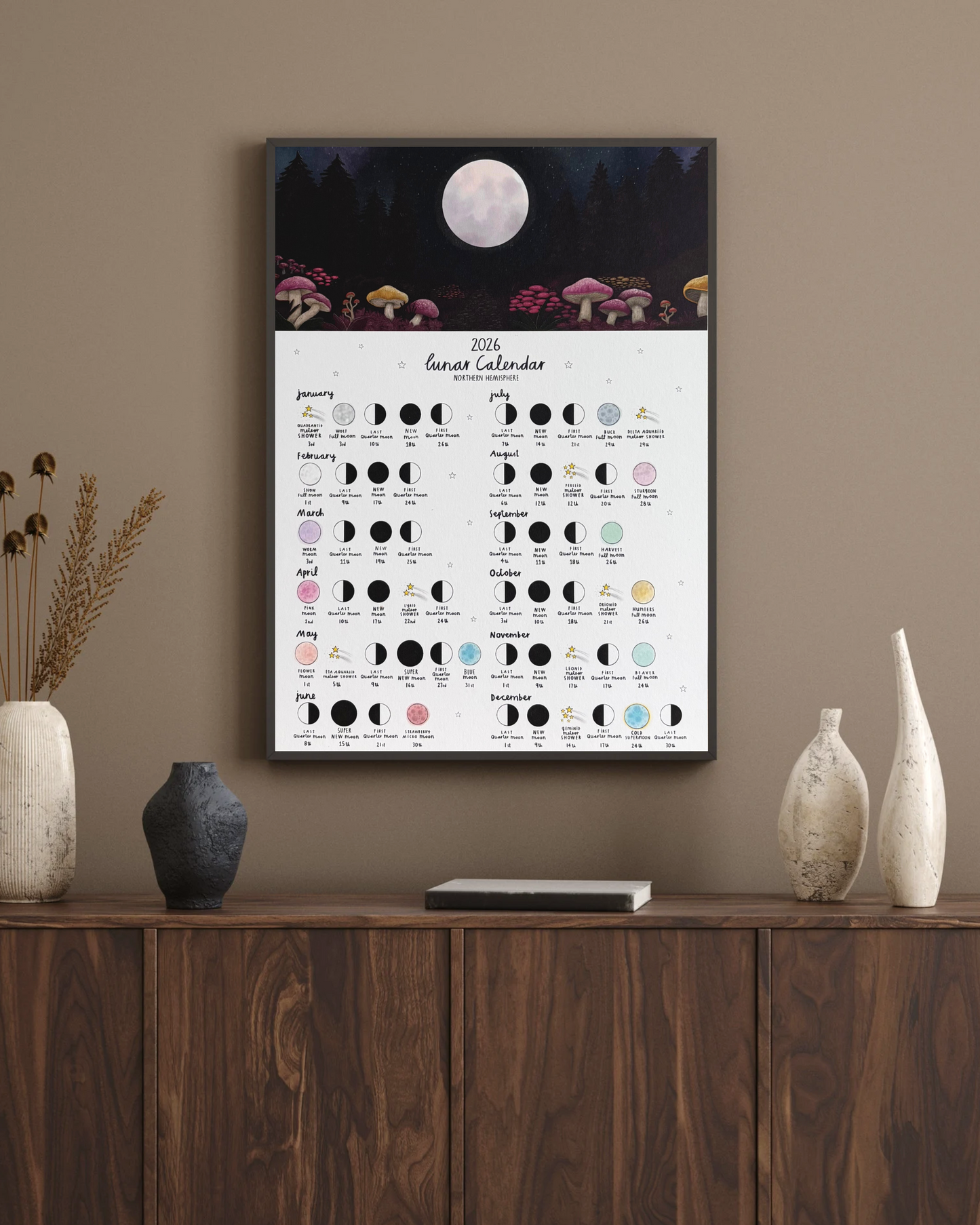 Mushrooms 2026 Lunar Calendar Print