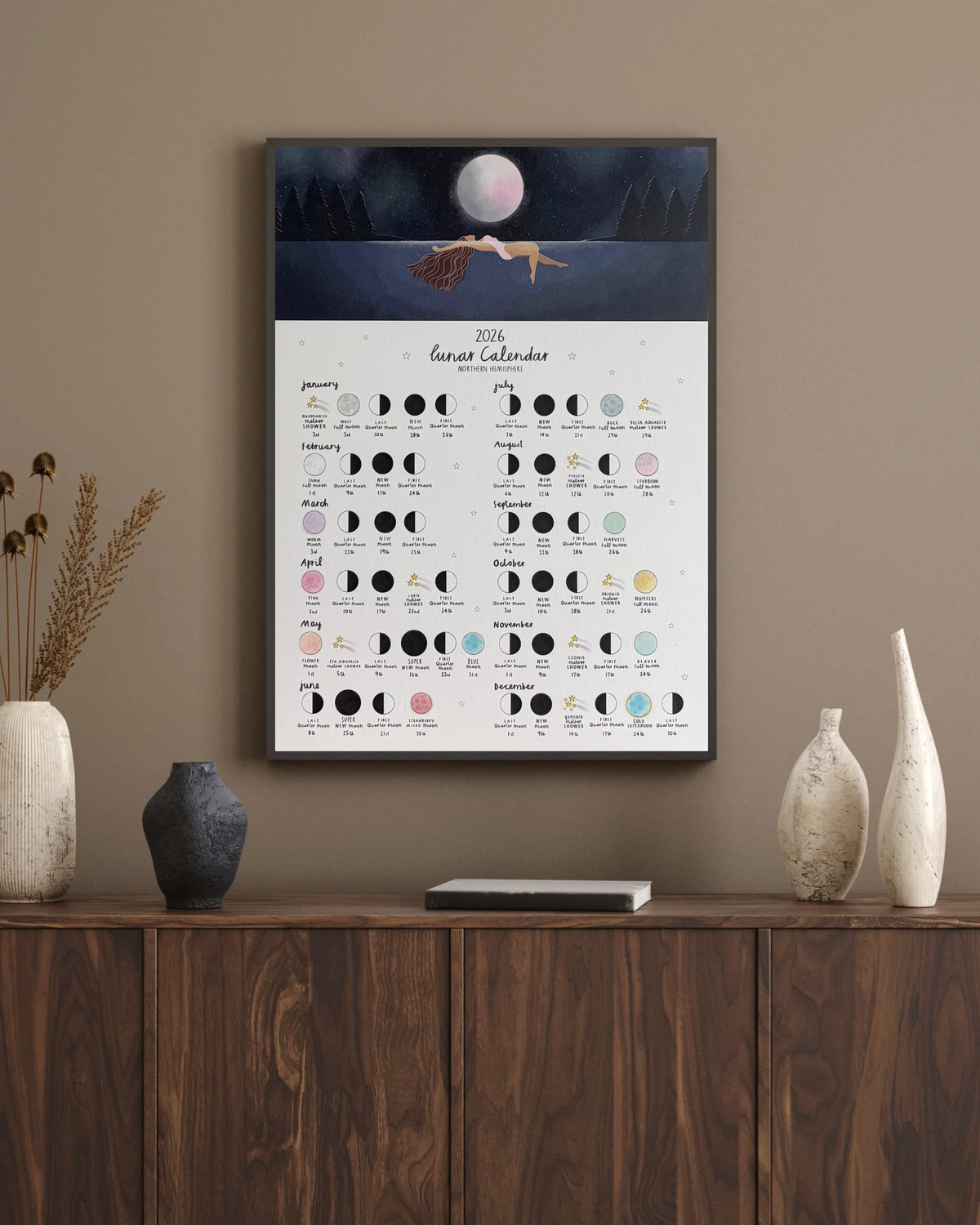 Wild Swimming 2026 Lunar Calendar Print – Luna and Fern