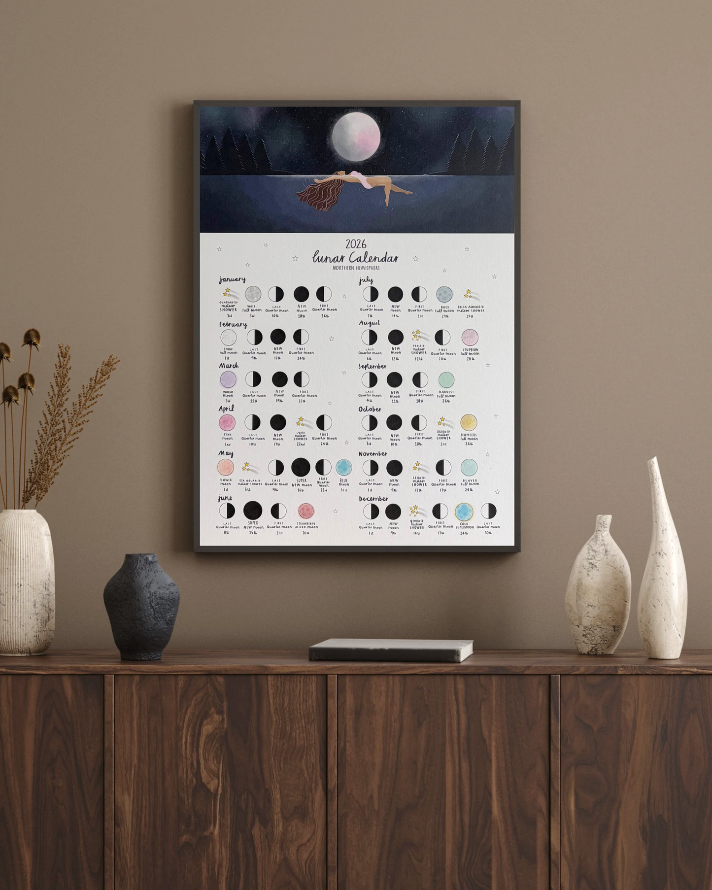 Wild Swimming 2026 Lunar Calendar Print