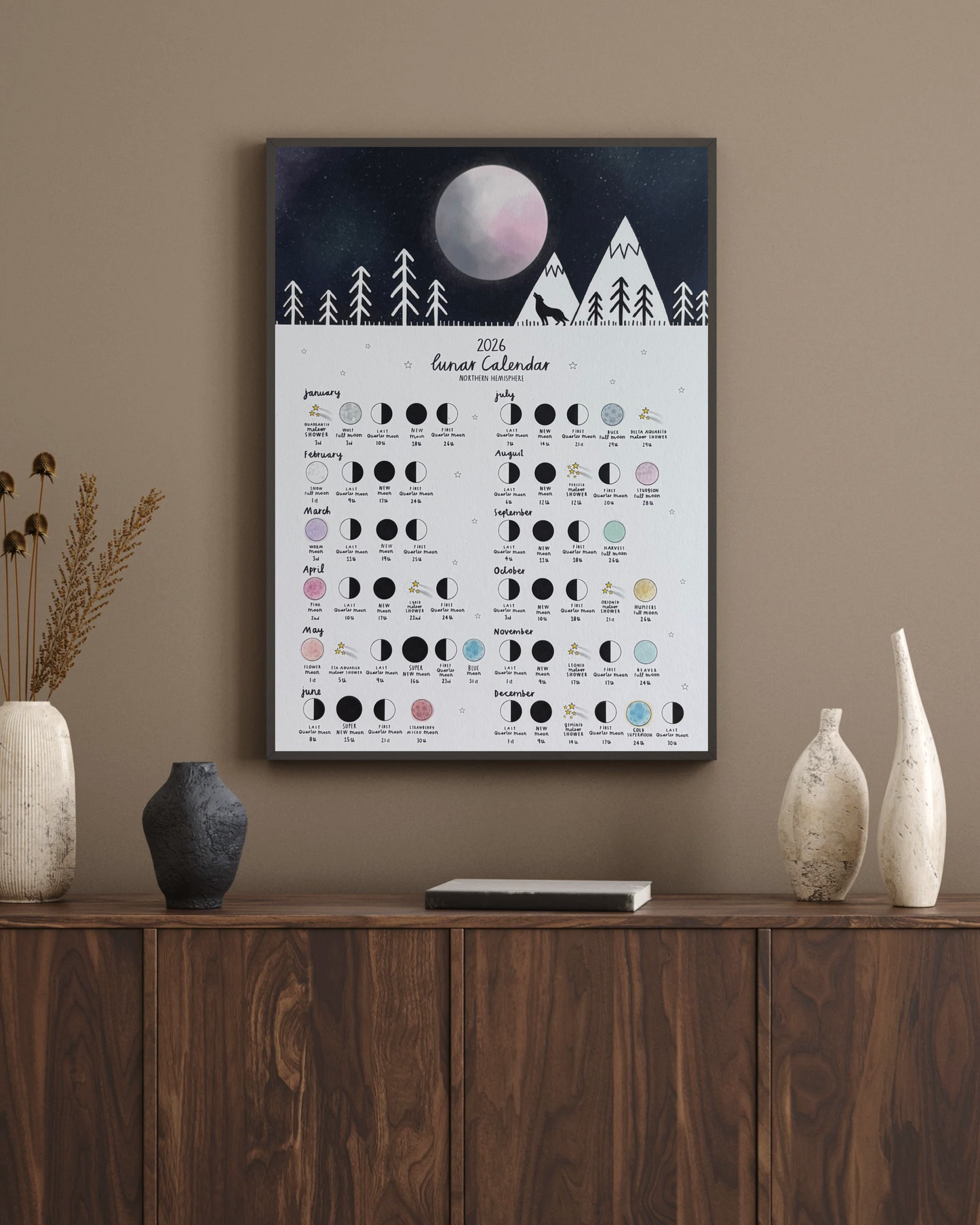 Wolf 2026 Lunar Calendar Print